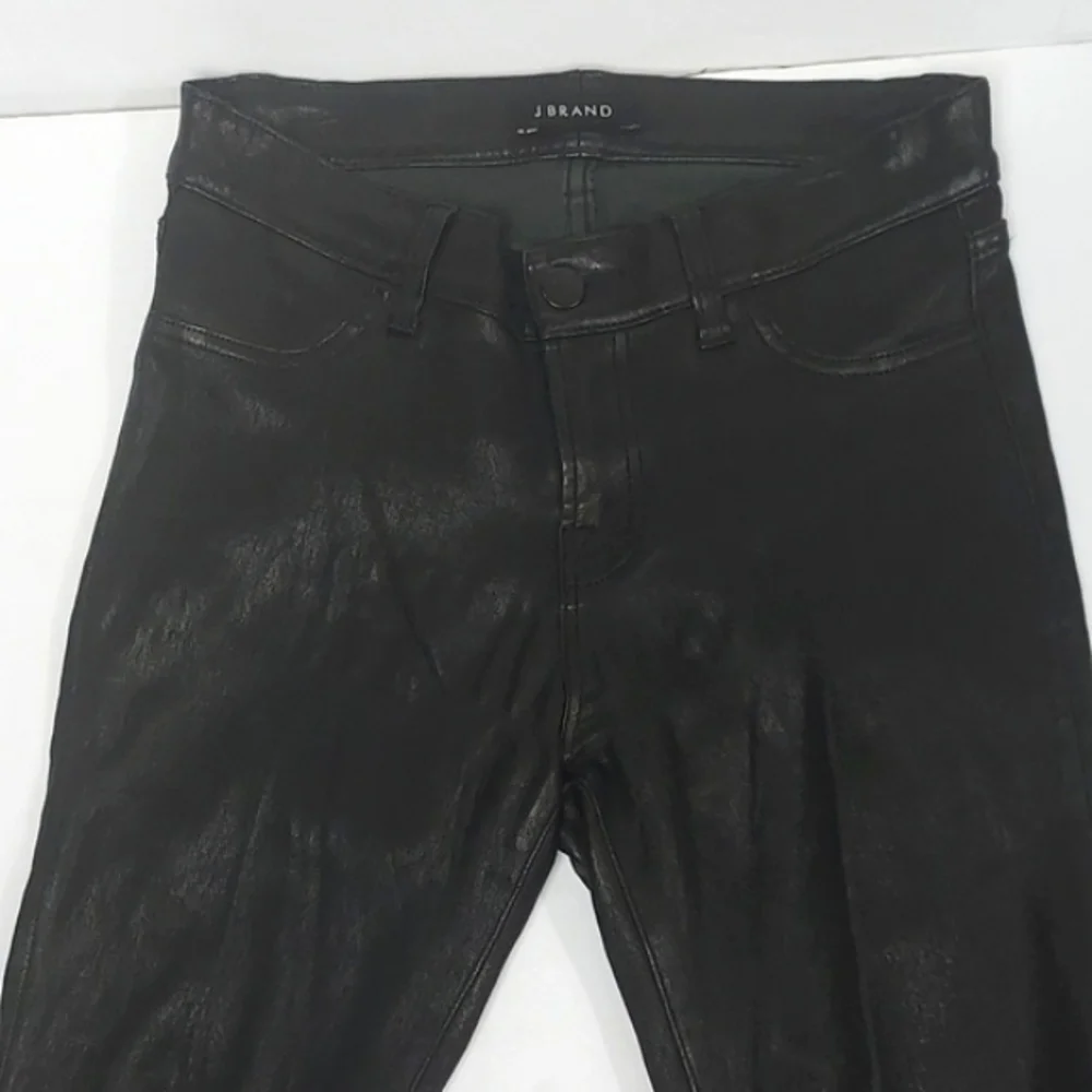 J Brand Lamb Leather Leggings Stretch Zipper Ankle Mid Rise L8001 Black Size 26
